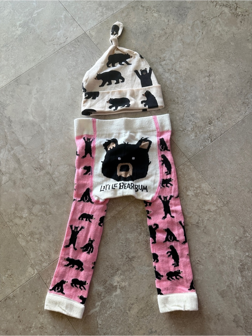 Little Blue House Bearbum Pink & Cream Bear Knit‎ Baby Set size 12-24mo